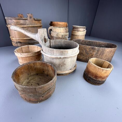 Banded Wooden Farmhouse Tableware (Set of 11) - RENTAL ONLY