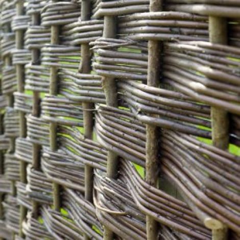 Willow Woven Hurdle, approx. 6’ (1.8 m) wide with heights from 3’ (1.2 m) to 6’ (1.8 m). Craftsman made from coppiced willow
