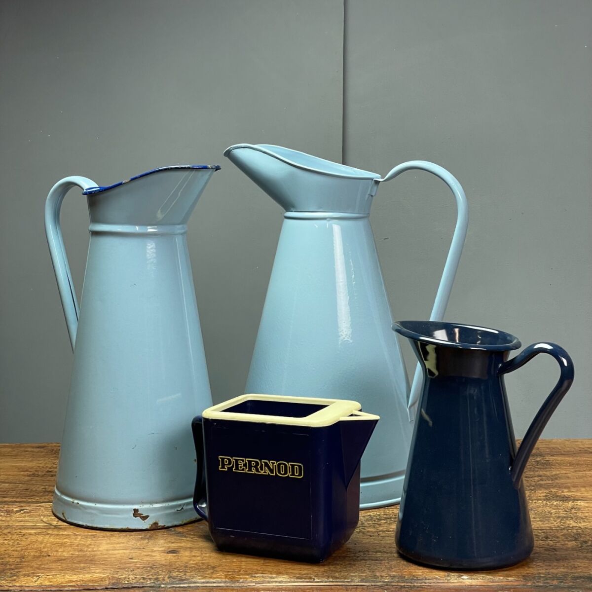 Enamel Water Jugs and Vintage Pernod Jug RENTAL ONLY Brandon Thatchers