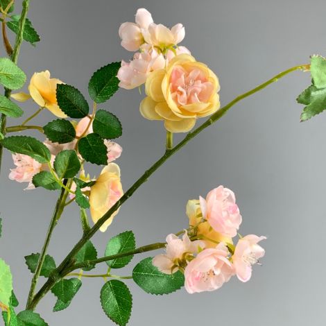 Rose, Vintage Bush, 1m tall with pink blooms & foliage, artificial, poseable stems