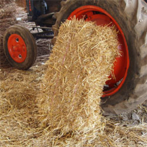 Straw/Hay Bales, approx. 90 cm long by 60 cm wide by 35 cm tall. Natural, dried compressed animal feed or bedding