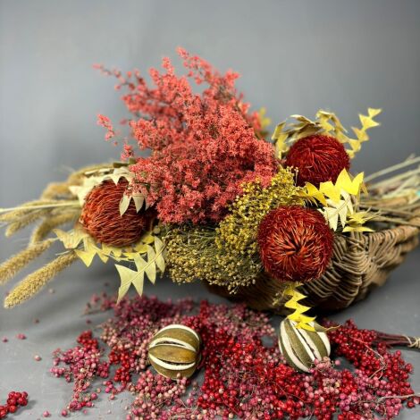 Bloom Red, approx 70 cm long by 20-30 cm wide dried flower stem