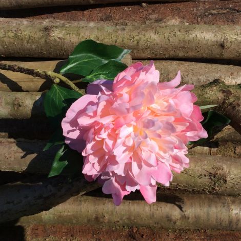Peony Pink, 60cm tall, artificial bloom, leaves, poseable stem
