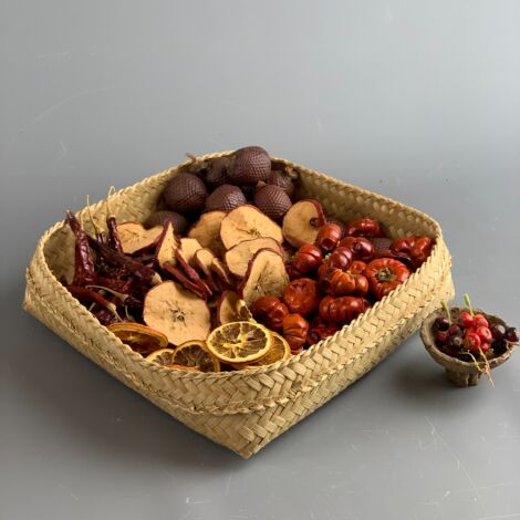 Bamboo Square Platter/ Basket, approx. 40 cm square x 7 cm deep, hand woven - RENTAL ONLY
