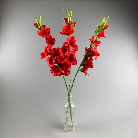 Gladiola, Red 96 cm tall artificial bloom on poseable wire stem