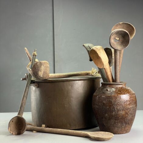 Aged and Hand Carved Wooden Ladles (set) - RENTAL ONLY