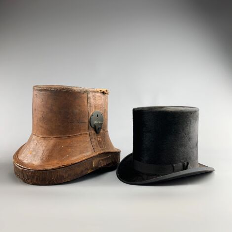 Traditional Top Hat with Leather Hat Box - RENTAL ONLY