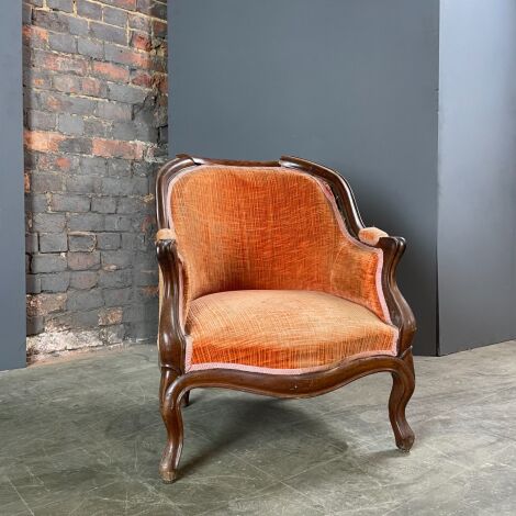 Broken Antique Wooden Upholstered Armchair - RENTAL ONLY
