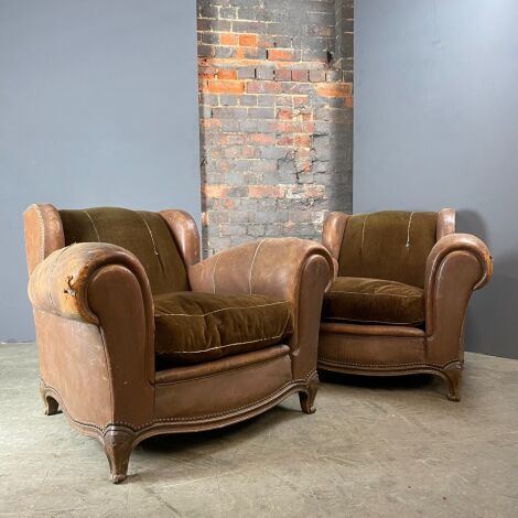 Vintage Brown Leather Armchair (2 available) - RENTAL ONLY