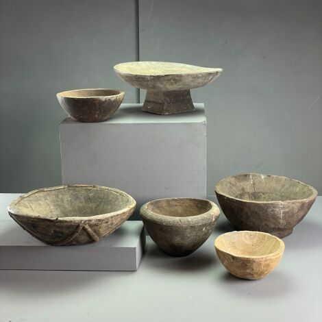 Brandon Thatchers Props Aged Deep Wooden Bowl (Set of 6) - RENTAL ONLY