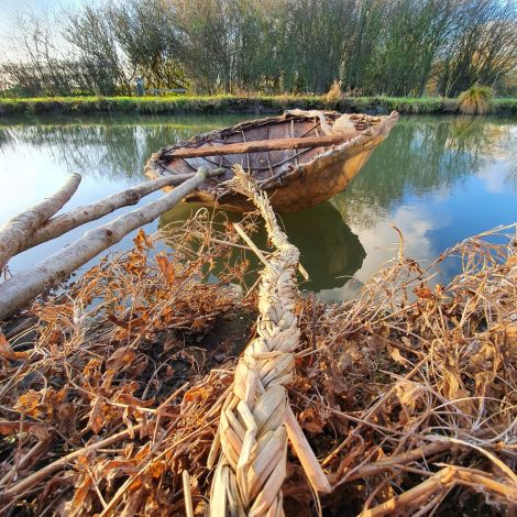 Medieval River Settlement – 2 x Coracles, 2 x Fish Traps, 1 x Eel Trap, Rustic Net and Rush Rope Hank - RENTAL ONLY