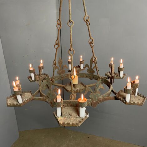 www.brandonthatchers.co.uk Rusted Candelabra Chandelier 3 Castle Chandelier, Blacksmith Made - RENTAL ONLY