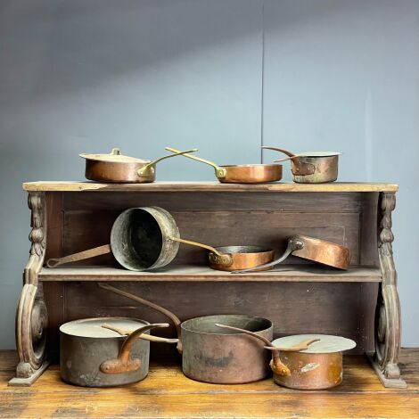 Aged Copper Pans, x9 with lids - RENTAL ONLY