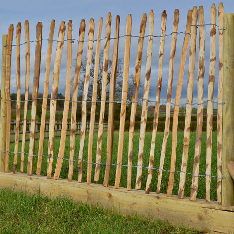 Chestnut Pale Fence Roll, approx. 5 m wide x 1.2 m high width wire binders. Natural festival/event fencing/barriers