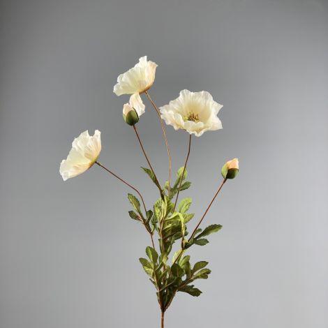 Poppy Bunch, Cream,74 cm flower & foliage, artificial, poseable stem
