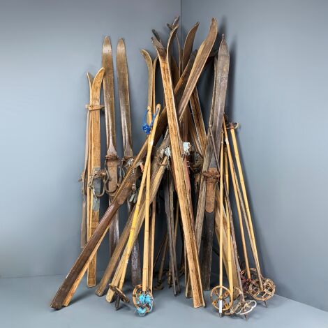 Vintage Wooden Ski's and Sticks (Pair) - RENTAL ONLY
