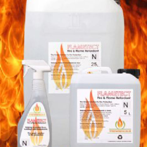Fire Retardant, suitable for organic materials. Skin friendly. UV and  water resistant for indoor and outdoor use. Spray, paint or dip application.