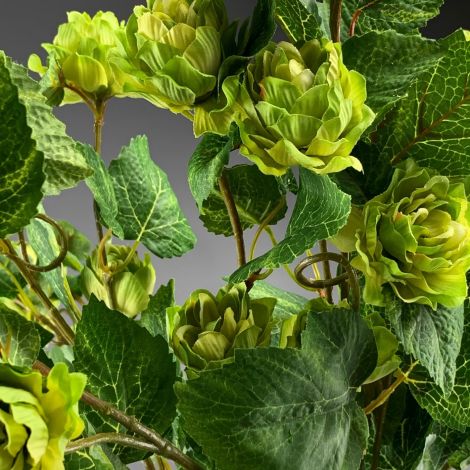 Hop Sprig, Artificial, approx. 70 cm long with 5 flowers, 5cm dia. 14 leaves with posable wired stem