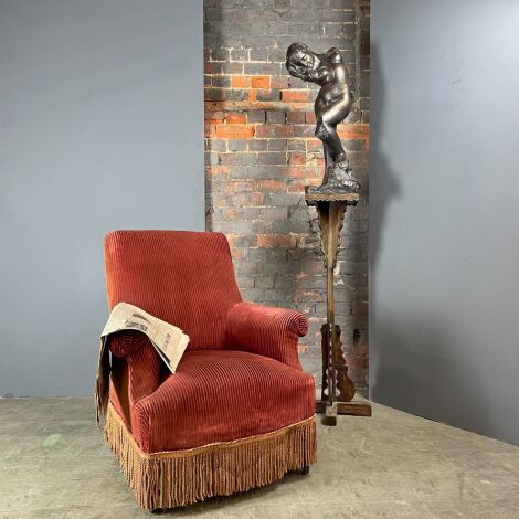Period Red Corduroy Armchair - RENTAL ONLY