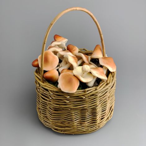 Foraging Basket, approx. 23 cm dia. by 33 cm tall with handle. Natural hand woven willow
