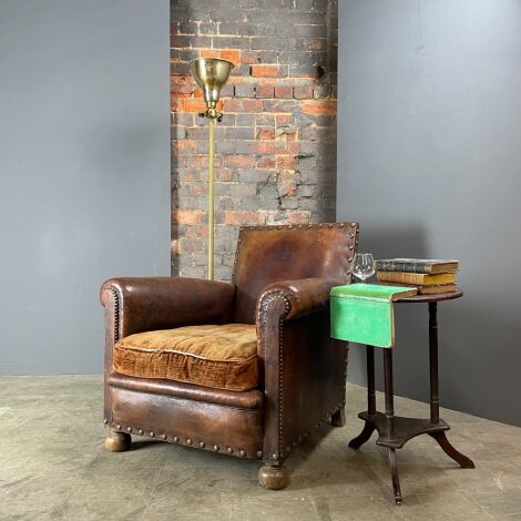 Antique Brown Leather Armchair - RENTAL ONLY