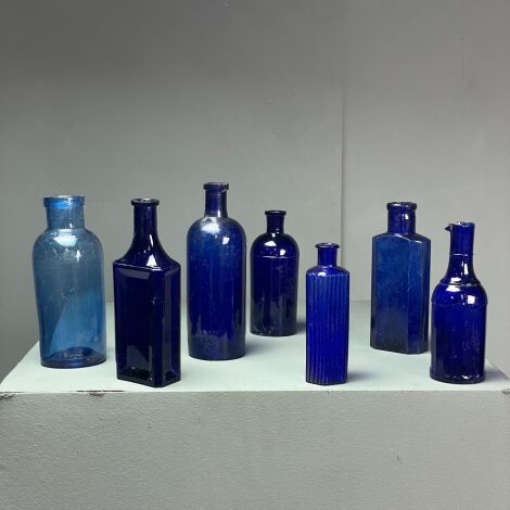 Large Vintage Blue Glass Bottles - RENTAL ONLY