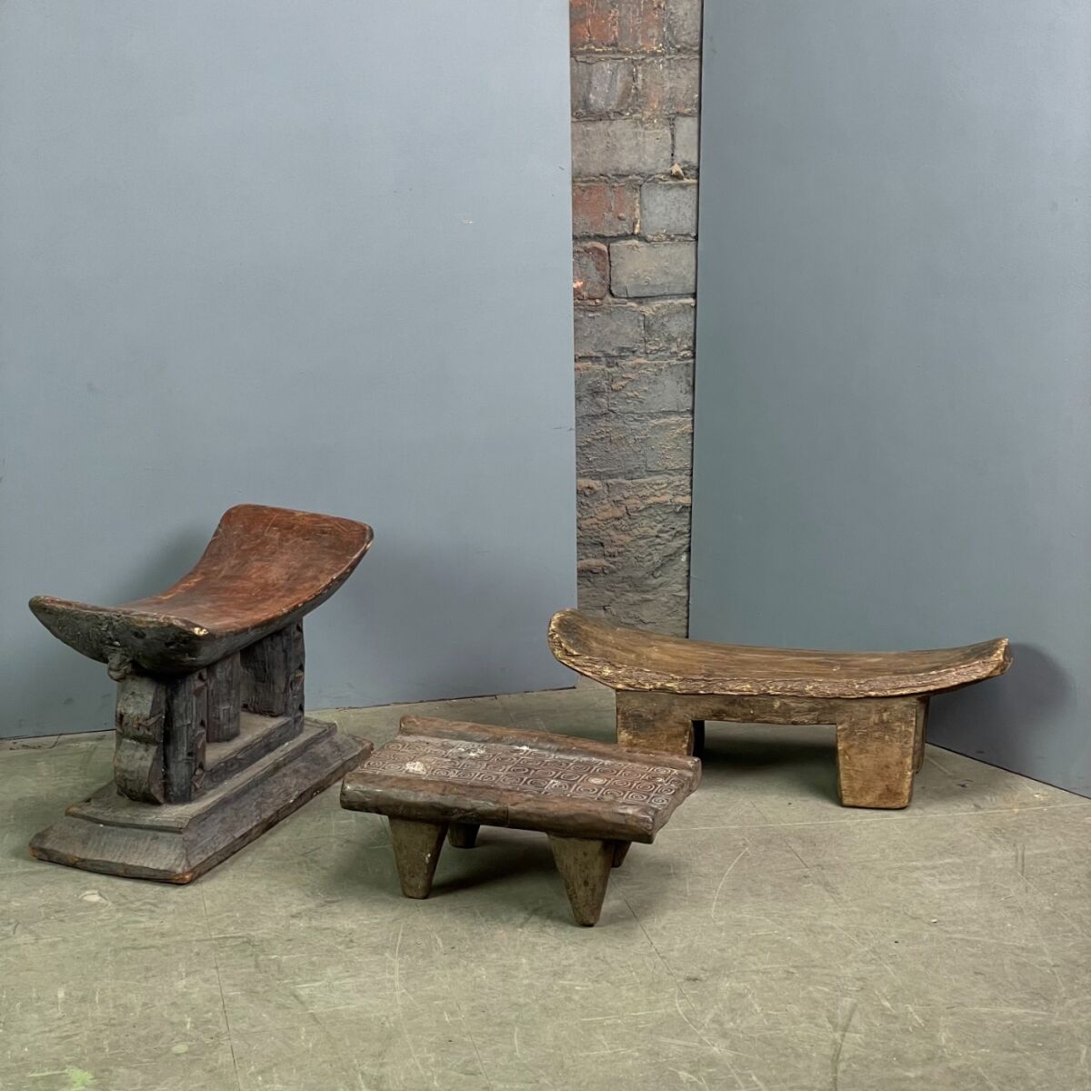 Handcarved Wooden Stools (Set of 3) - RENTAL ONLY - Brandon Thatchers