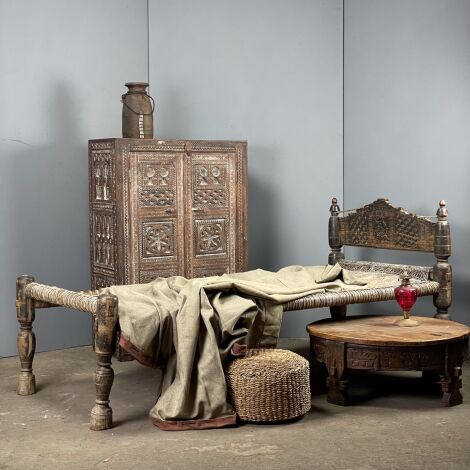 Vernacular Carved and Woven Bed - RENTAL ONLY