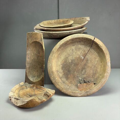 Brandon Thatchers Props Aged, Split and Repaired Wooden Bowl (Set of 6) - RENTAL ONLY