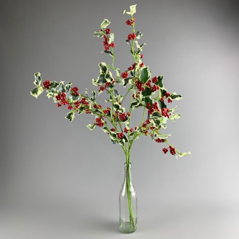 Artificial Flowers - www.BrandonThatchers.co.uk Holly Sprig Variegated, 92 cm of artificial berries & leaves