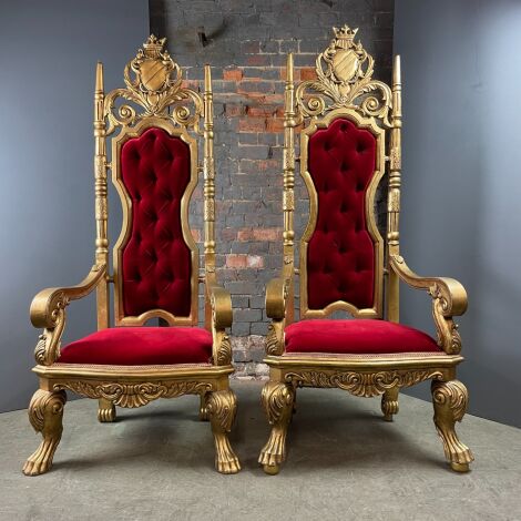 Gilded King and Queen Throne Chairs - RENTAL ONLY