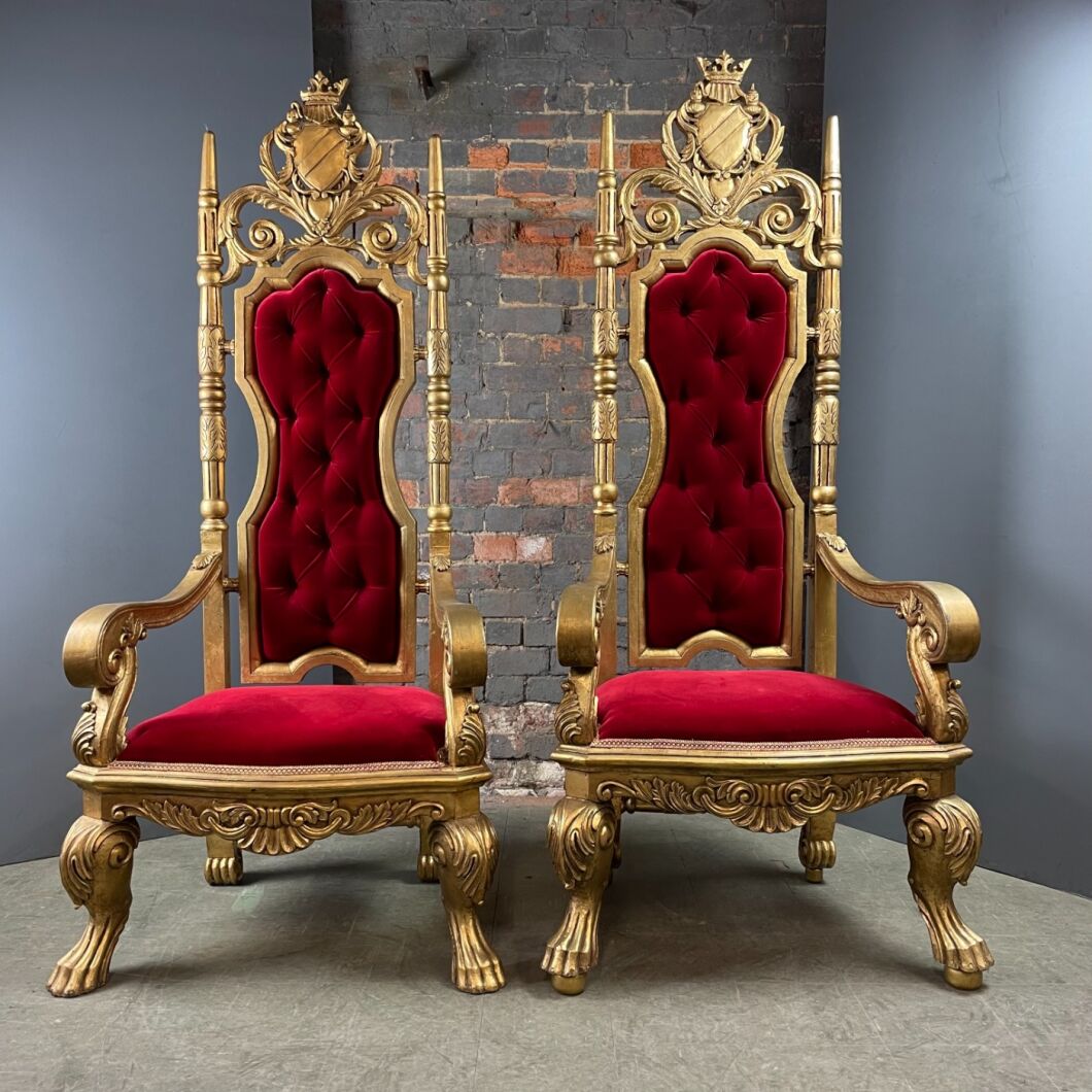 Guilded King and Queen Throne Chairs - RENTAL ONLY - Brandon Thatchers